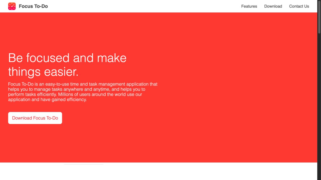 Focus To-Do official website describing its task and Pomodoro workflow